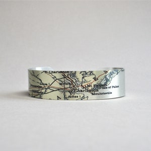 Charleston South Carolina Map Cuff Bracelet Unique Gift for Men or Women