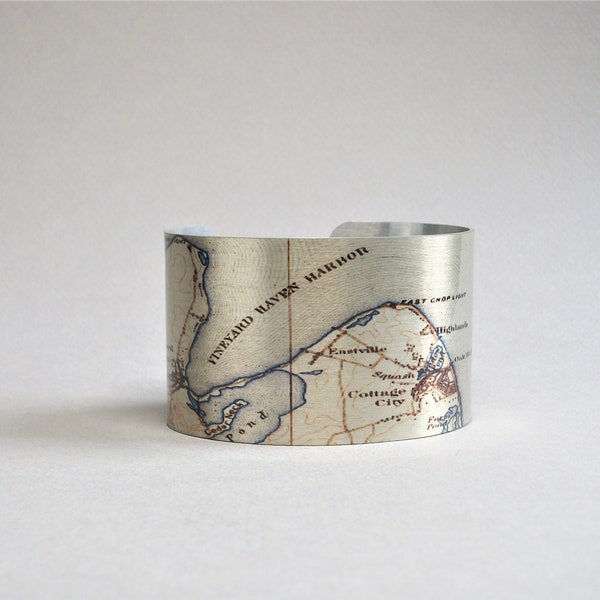 Marthas Vineyard Map Cuff Bracelet Massachusetts Unique Hostess Vacation Gift for Men or Women