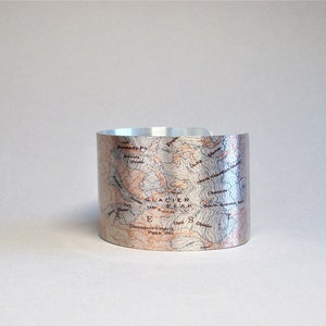 “Gletscher-Spitze Washington Map Cuff Armband Einzigartige Wandern Camping Backpacking Geschenk für Männer oder Frauen