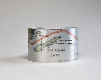 Isle Royale National Park Michigan Map Bracelet Unique Gift for Men or Women