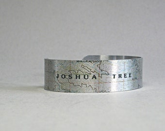 Joshua Tree National Park California Map Cuff Bracelet Unique Hiking Gift for Men or Women