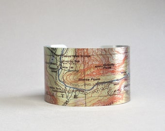 Yosemite National Park Map Cuff Bracelet Happy Isles Trailhead Unique Gift for Hiker