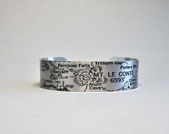 Great Smoky Mountains National Park Le Conte Map Cuff Bracelet Unique Hiking Gift for Men or Women