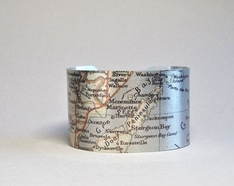 Door County Wisconsin Map Cuff Bracelet Unique Gift Idea for Men or Women