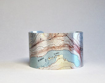 Glacier National Park Montana Hidden Lake Map Cuff Bracelet Gift for Men or Women