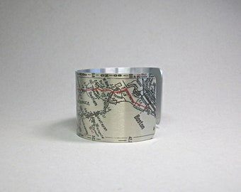 Boston Massachusetts to Providence Rhode Island Cuff Bracelet Vintage Map Unique Gift for Men or Women