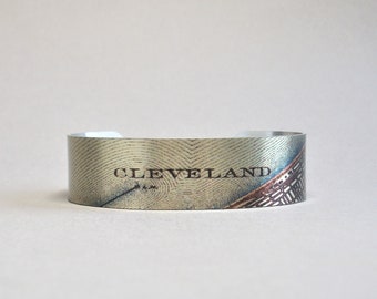 Cleveland Ohio Map Cuff Bracelet Unique Gift for Men or Women