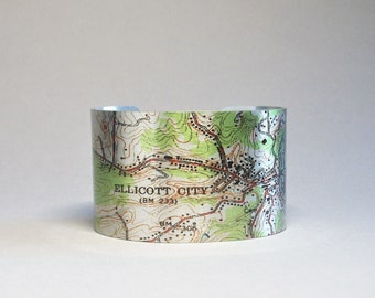 Ellicott City Maryland Map Cuff Bracelet Unique Gift for Men or Women