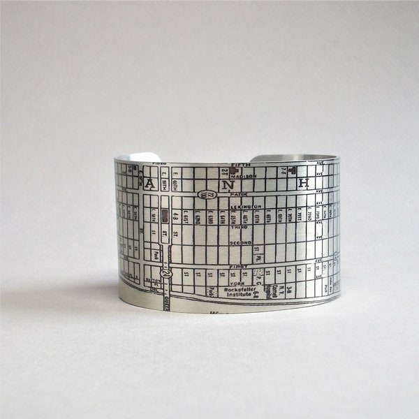 NYC New York City Upper East Side Manhattan Street Map Cuff Bracelet Unique Gift for Men or Women