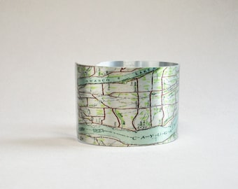 Cayuga Lake Auburn Ithaca New York Finger Lakes Map Cuff Bracelet Unique Custom Gift