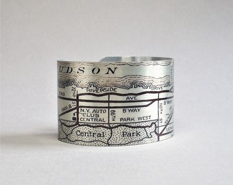 New York City NYC Upper West Side Cuff Bracelet Vintage Map Jewelry for Men or Women