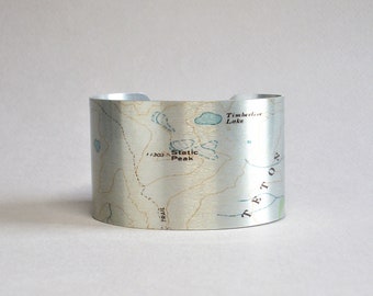 Grand Teton National Park Cuff Bracelet Static Peak Alaska Basin Trail Unique Hiker Backpacker Gift for Men or Women