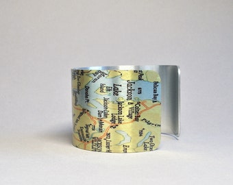 Jackson Hole Wyoming Grand Teton National Park Map Cuff Bracelet Unique Gift for Men or Women