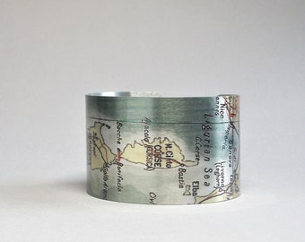 Sardinia Italy Corsica France Map Cuff Bracelet Gift for Traveler