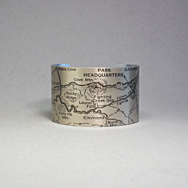 Great Smoky Mountains National Park Map Bracelet Cuff Gatlinburg Laurel Falls North Carolina Tennessee