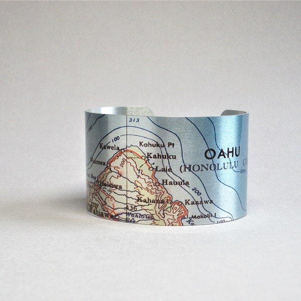 Hawaii Oahu Carte Brassard Bracelet Cadeau de Voyage Unique