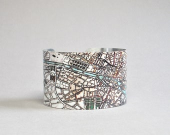 Paris France Cuff Bracelet Vintage Map Unique Gift for Traveler