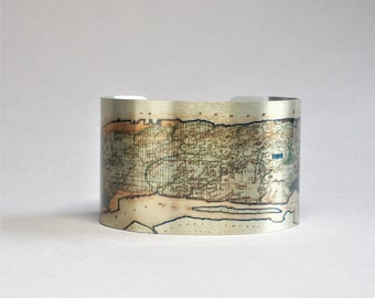 Vintage NYC Map Cuff Bracelet: New York City Vintage Style Jewelry