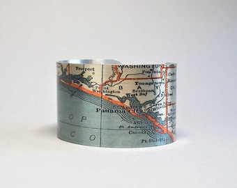 Vintage Pensacola Map Bracelet, Destin, Panama City - Gulf Coast Travel Gift