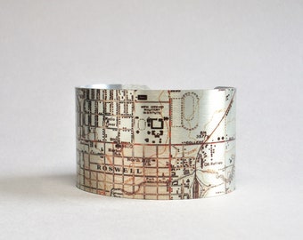 Roswell New Mexico Map Cuff Bracelet Unique Gift for Men or Women