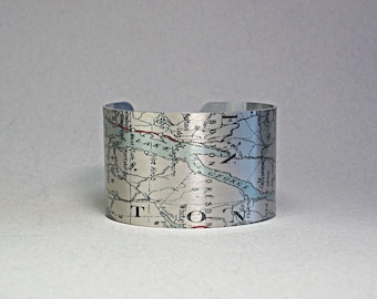 Lake George Map Cuff Bracelet: Vintage Adirondack Style