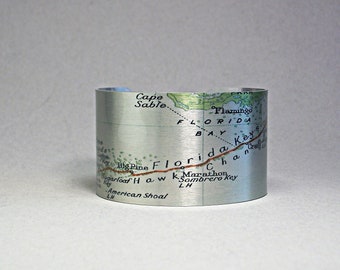 Florida Keys Map Cuff Bracelet from Key West to Key Largo Gift for Men or Women