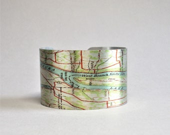 Keuka Lake New York Finger Lakes Map Cuff Bracelet Unique Gift for Men or Women