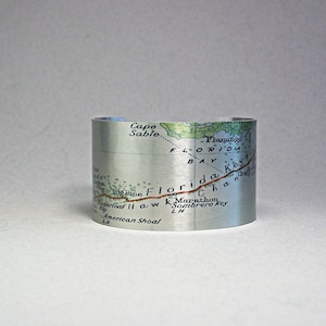 Bracelet manchette carte Florida Keys de Key West à Key Largo Cadeau pour homme ou femme
