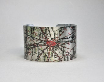 Bruges Belgium Map Cuff Bracelet Unique Gift for Men or Women