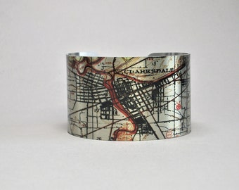 Clarksdale Mississippi Map Cuff Bracelet Unique Gift for Men or Women
