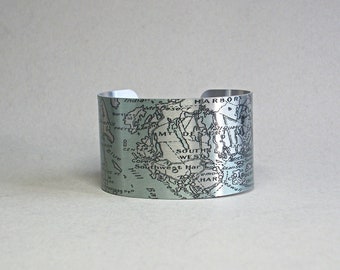 Mt Desert Acadia National Park Maine Map Cuff Bracelet Unique Gift