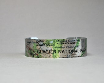 Glacier National Park Montana Map Cuff Bracelet Unique Gift for Men or Women