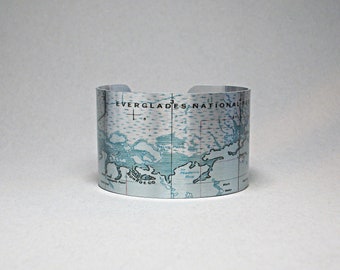 Florida Everglades National Park Map Cuff Bracelet Unique Gift for Men or Women