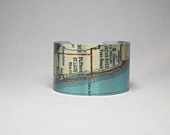 Vero Beach Florida Map Cuff Bracelet from Cape Canaveral to West Palm Beach Unique Gift for Men or Women