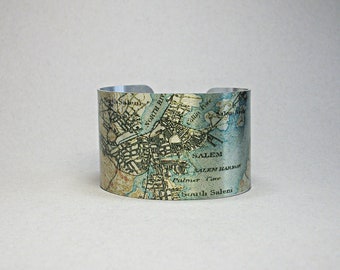 Salem Massachusetts Map Cuff Bracelet Unique Gift for Men or Women