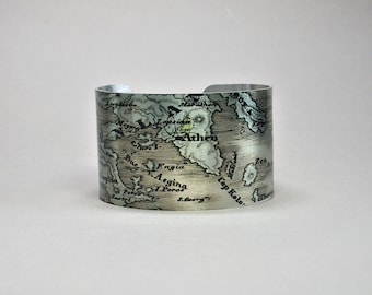 Athens Greece Map Cuff Bracelet Unique Gift for Men or Women
