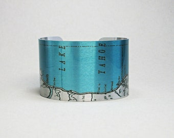 Lake Tahoe California Cuff Bracelet Unique Hiker Skier Boater Vacation Hostess Gift for Men or Women