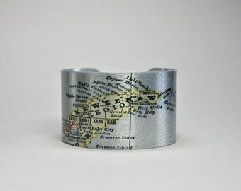 Keweenaw Michigan Map Cuff Bracelet Unique Gift for Men or Women