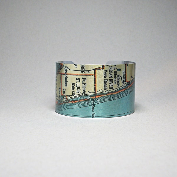 Vero Beach Florida Map Cuff Bracelet from Cape Canaveral to West Palm Beach Unique Gift for Men or Women
