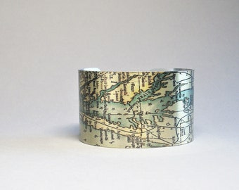 Pulsera vintage con mapa de la bahía de Chesapeake, regalo para navegantes