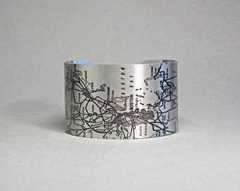 Boston Massachusetts Map Cuff Bracelet Unique Gift for Men or Women