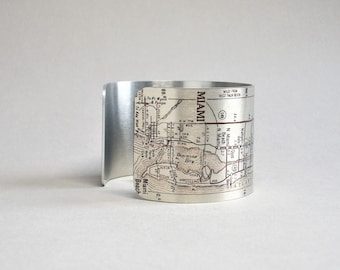 Palm Beach to Miami Beach Florida Road Map Cuff Bracelet Unique Gift for Men or Women