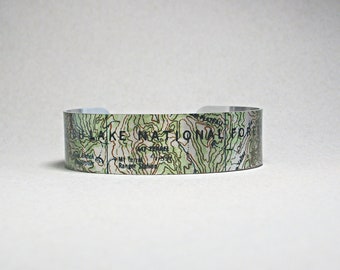 Fish Lake National Forest Utah Map Cuff Bracelet Unique Gift for Men or Women
