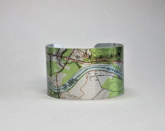 Dingmans Ferry Delaware River Map Cuff Bracelet Unique Gift for Men or Women