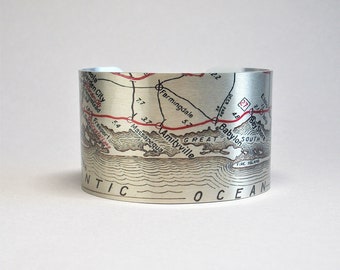 Long Island New York Map Cuff Bracelet Fire Island Massapequa Farmingdale Babylon Freeport Patchogue Unique Gift