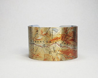 Franconia Notch New Hampshire Map Cuff Bracelet Wide Metal Unique Gift