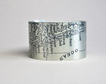 Outer Banks North Carolina Map Cuff Bracelet Unique Vacation Hostess Gift for Women or Men