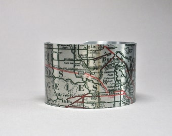 Los Angeles California Map Cuff Bracelet Unique Gift for Men or Women