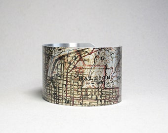 Raleigh North Carolina Map Cuff Bracelet Gift for Men or Women