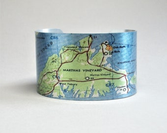 Marthas Vineyard Massachusetts Map Cuff Bracelet Unique Gift for Men or Women